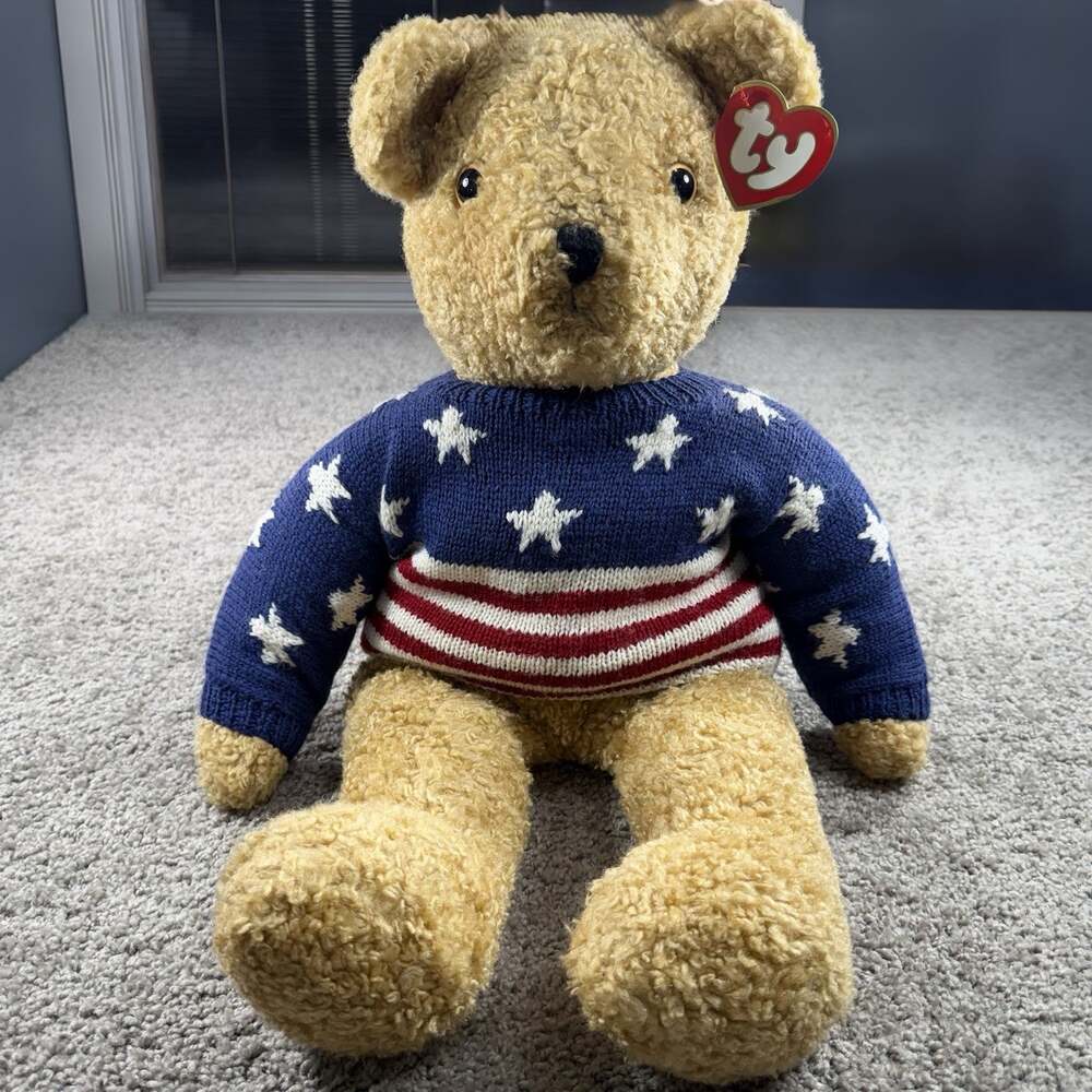 VINTAGE-1991 Stars & Stripes Forever-Large Curly-TY Beanie/Teddy Bear-Attic Trea